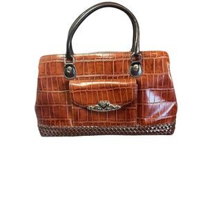 M C Marc Chantel Gator LEATHER Embossed Heart Basket Weave Handbag Purse